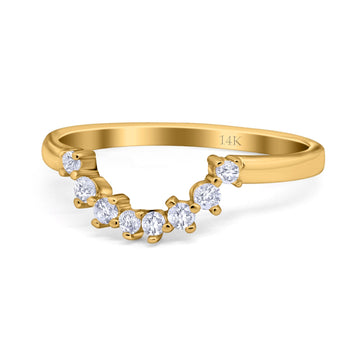 14K Yellow Gold Curved Band Round Art Deco Eternity Simulated CZ Wedding Engagement Ring
